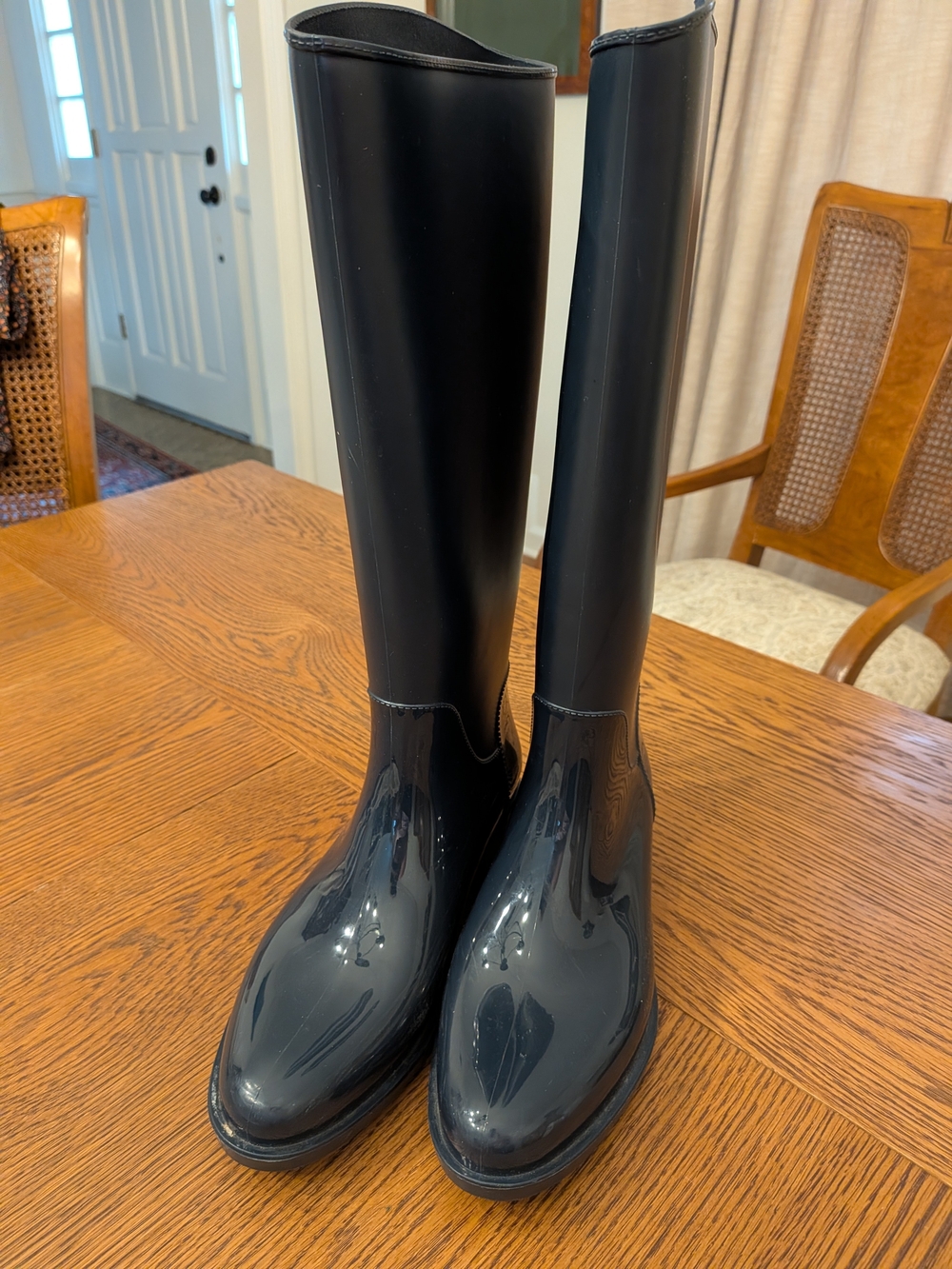 Sam Edelman Sydney Navy Blue Rain Boots Tall Glossy Matte